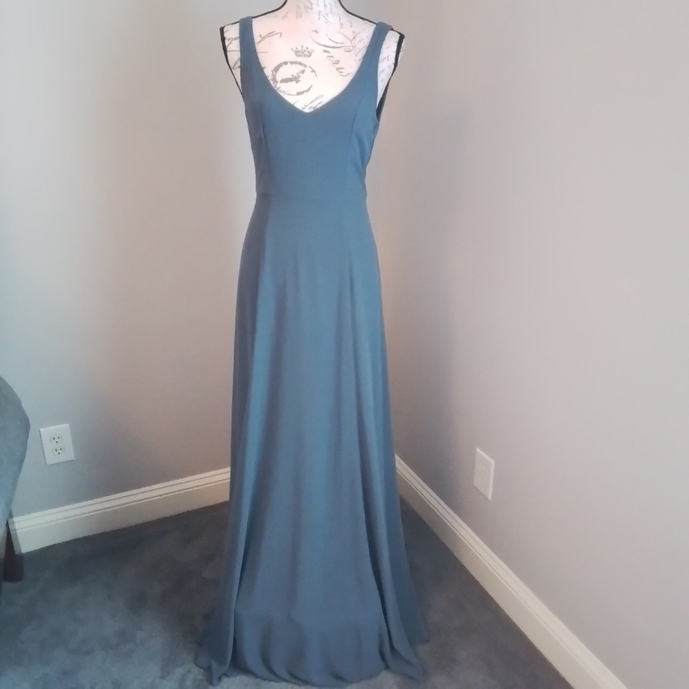Show Me Your MuMu Jenn Maxi Dress in Slate Blue Chiffon - S - Picture 3 of 12